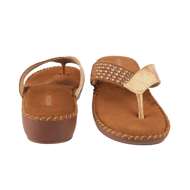 Mochi Women Antique Gold Color Heel Slip On Ethnic | Size UK 6 | 44-1675