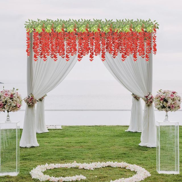 Well Art Gallery Artificial Wisteria Hanging Flowers Vines String Decorations (Pack Of 6,Red)