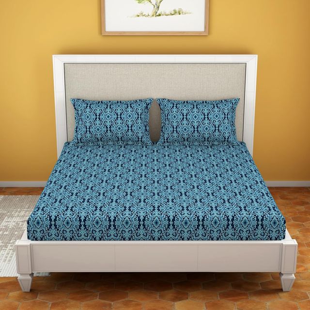 Welspun Double Bedsheet With 2 Pillow Covers 220 X240 Cms / 43 X68 Cms (Dark Blue)
