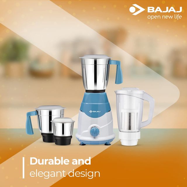 Bajaj Rex Mixer Grinder | 750 W | 4 Jar - Blue