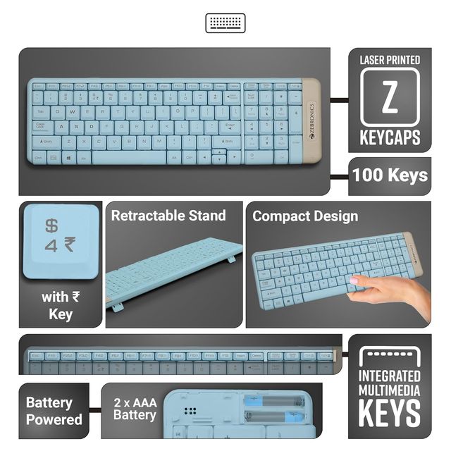 Zebronics Companion 104 2.4Ghz Wireless Keyboard & Mouse Combo, 100 Keys (Blue)