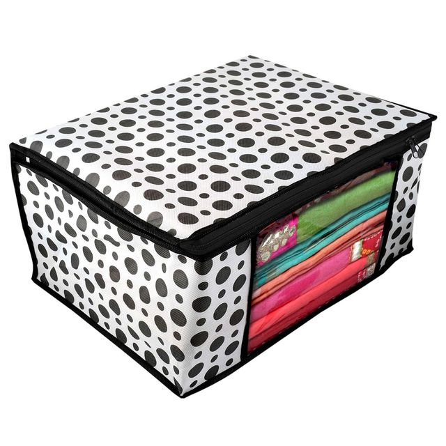 Perpetual Saree Organizer - Foldable Cover with Zip | Transparent Window | PolkaDot | Pack of 6