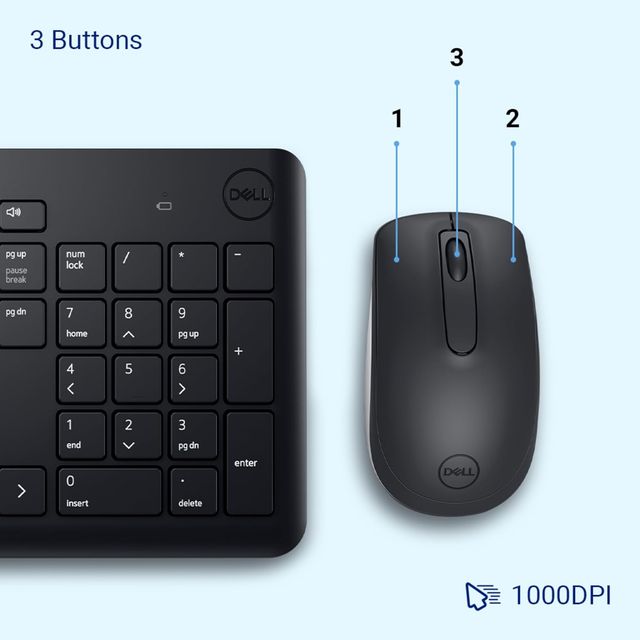Dell Km3322W Wireless Usb Keyboard And Mouse Combo Anti-Fade & Spill-Resistant Keys- Black