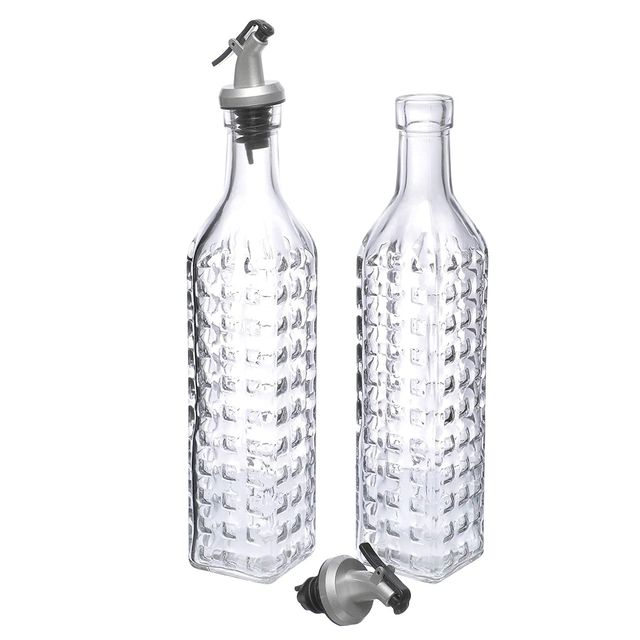 Cutting Edge 500 ml Glass Oil Pourer Dispenser For Kitchen - Oil & Vinegar Bottle | Set of 2