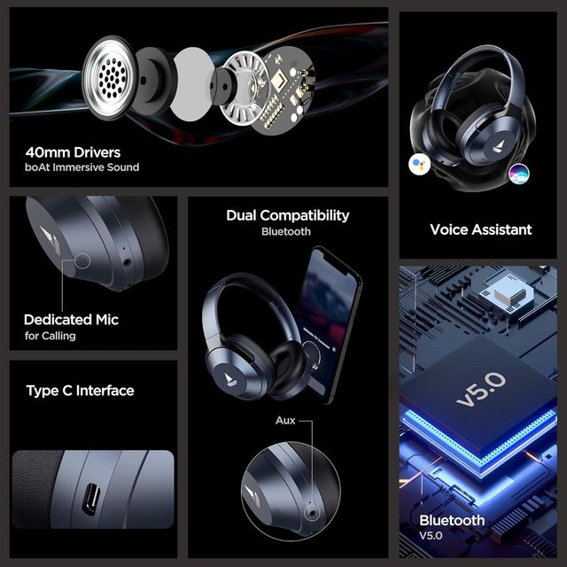 boAt Nirvanaa 751 Anc Over Ear Bt Headphones W Anc Upto 33Db 65H Playtime Asap Charge - Bold Blue