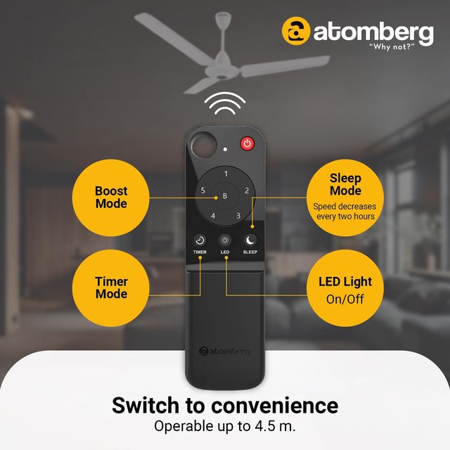 Atomberg Efficio Alpha BLDC Ceiling Fan,1200mm,Remote Control,BEE 5 Star,LED Indicators,Gloss White