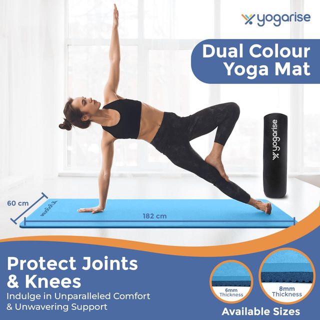 Yogarise 8mm Yoga Mat Dual Color, Dark & Light Blue