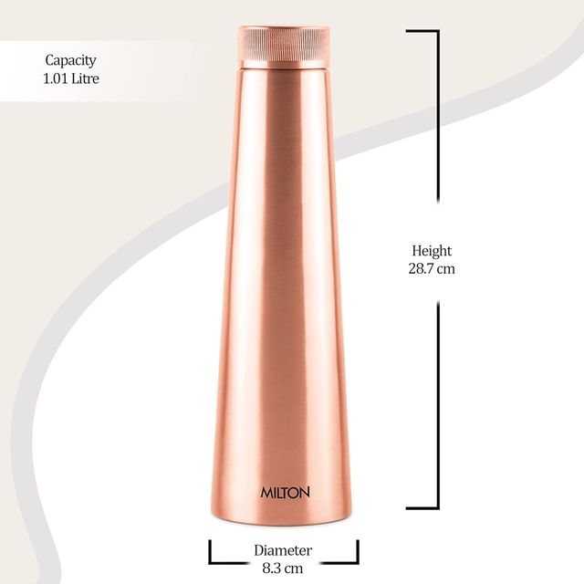 Milton Copper Delight 1000 Bottle | 915 Ml | Lacquer Coating | Curved Bottle |100% Pure Copper