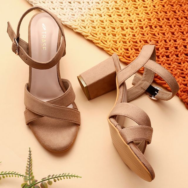 Trase Block Heels Sandals For Women - Beige | 7 UK