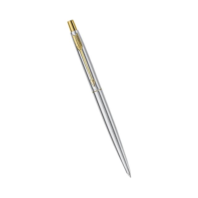Parker Classic Stainless Steel Gold Trim Ball Pen| Ink Color - Blue | Corporate Gift (1pc) & Paperkraft Designer Series With Pu Leather - Red Color, 192 Pages, Pack Of 1-Set Of 1 (1pc) Combo