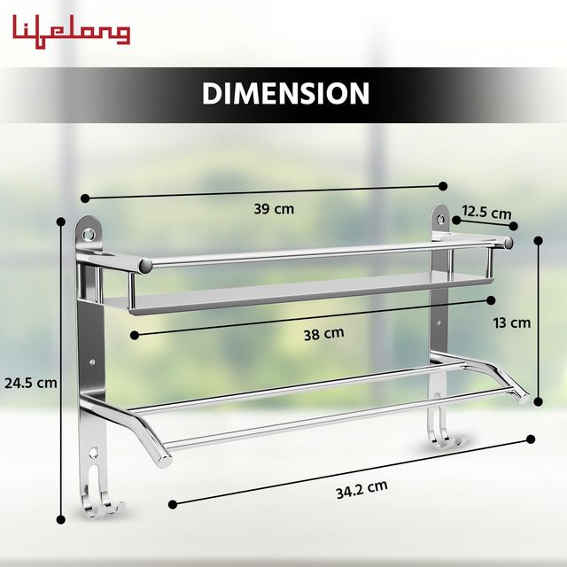 Lifelong Stainless Steel Wall Mounted Bathroom Shelf For Storage-Single Layer Cabinet Towel Holder