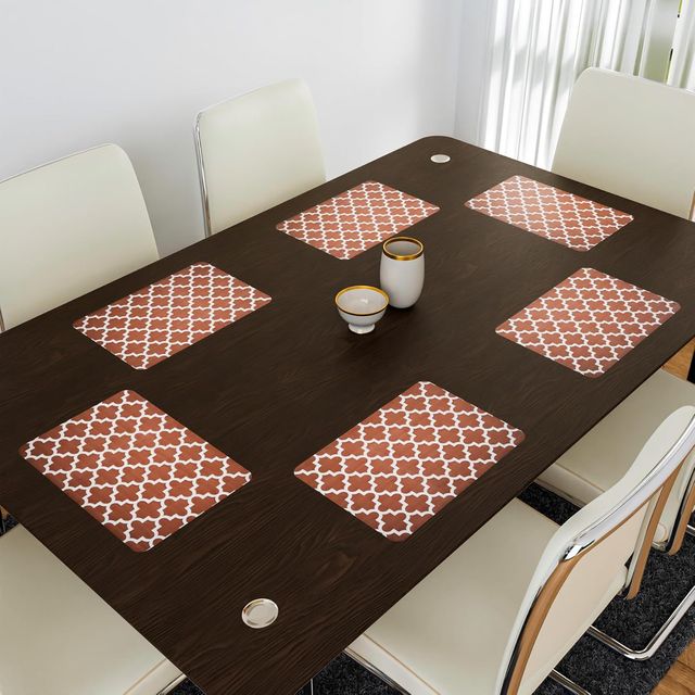 Kuber Industries PVC 6 Piece Set Placemat | Anti-Slip Table Mat Set | Hexagon Design | Red