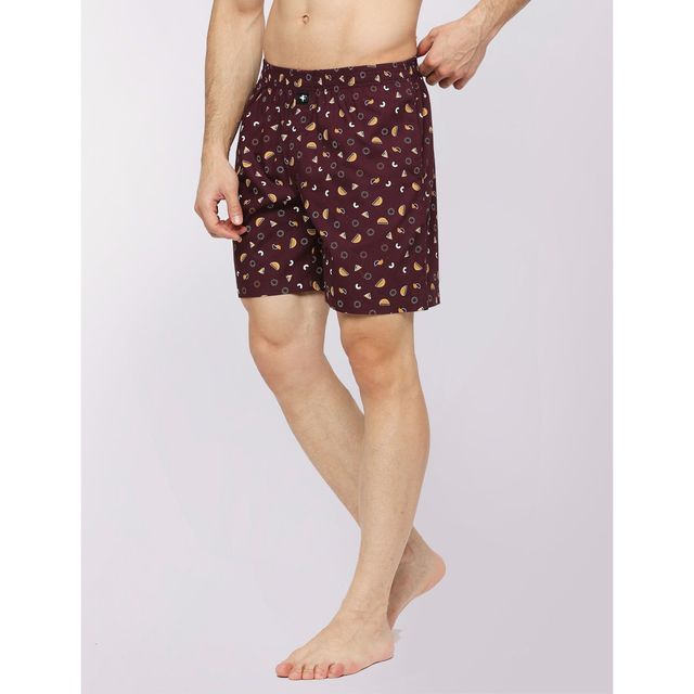 Frenchie Men s Printed Cotton Boxer Shorts | Geometirc Shape Brown | L
