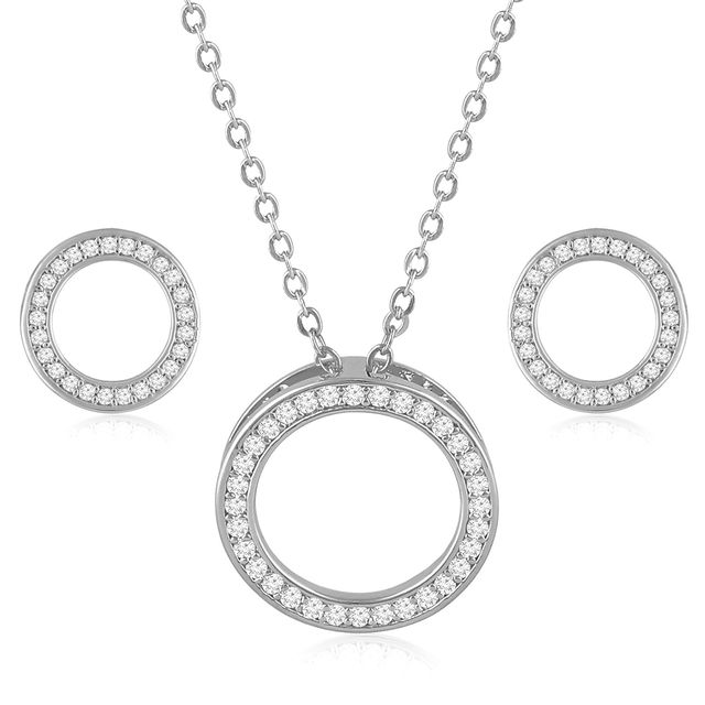 Peora Silver Plated Cubic Zirconia Studded Round Pendant Chain & Stud Earrings Fashion Jewellery