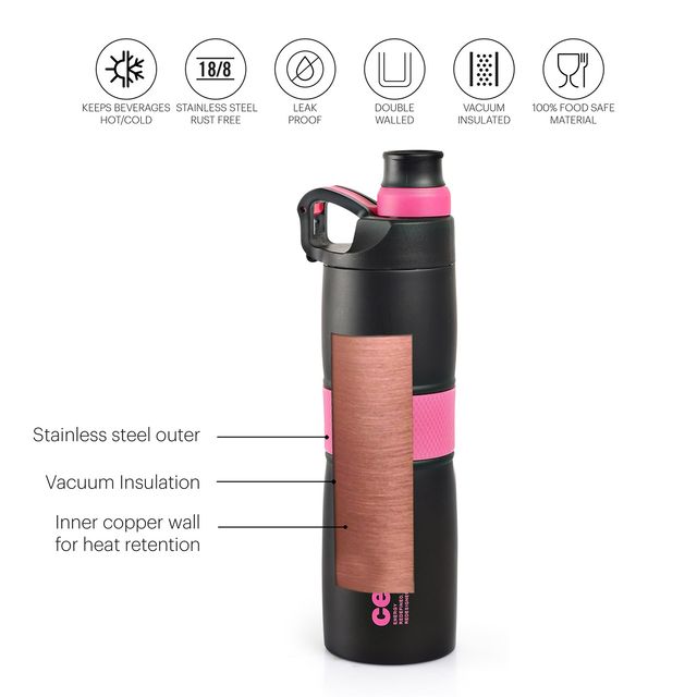 Cello Force Thermosteel Flask with Anti-Slip Grip, 700ml, Travel Bottle (Colour May Vary)