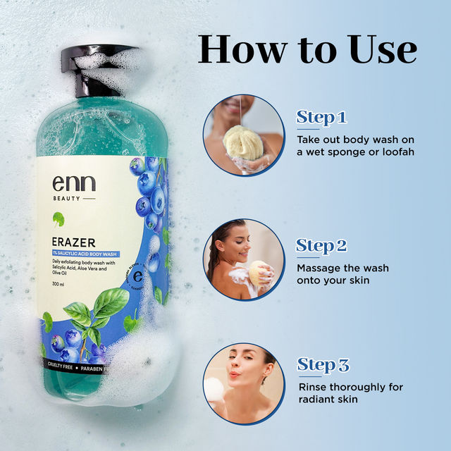 Enn Beauty Erazer 1 % Salicylic Acid Exfoliating Body Wash With Loofah -Prevents Body And Back Acne