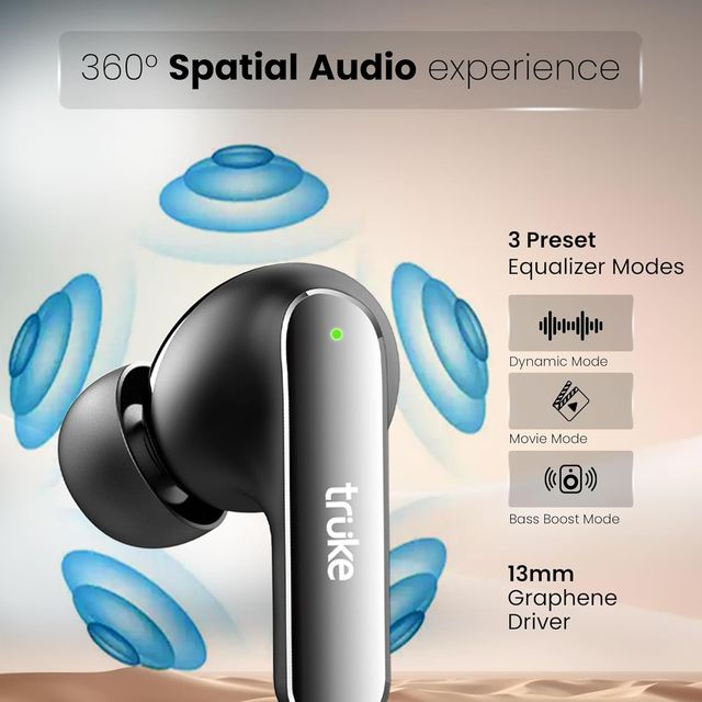 truke Buds F1 Ultra Truly Wireless Bluetooth Earbuds with 60H Battery, Spatial Audio - Black