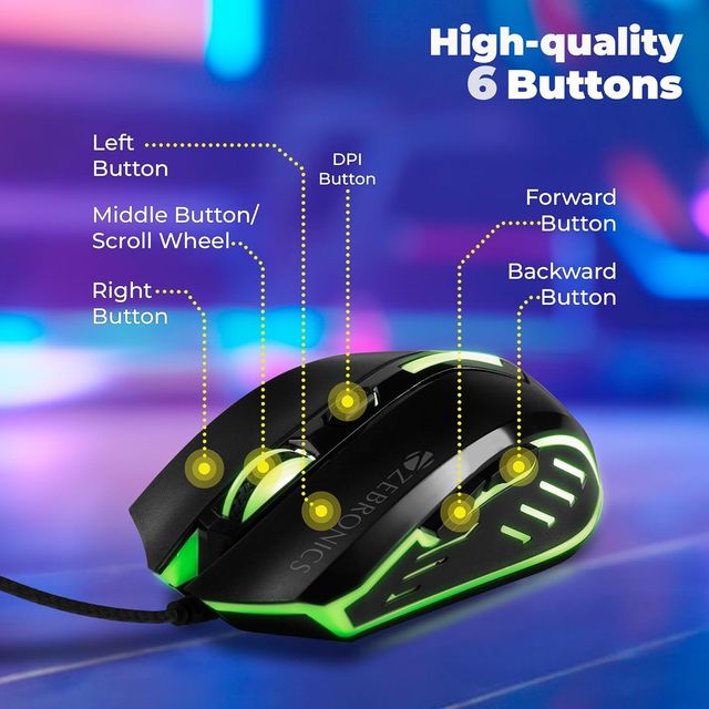 Zeb Sniper Wired Gaming Mouse With 6 Buttons, Multicolor Led Lights, Upto 2400 Dpi , Plug & Play