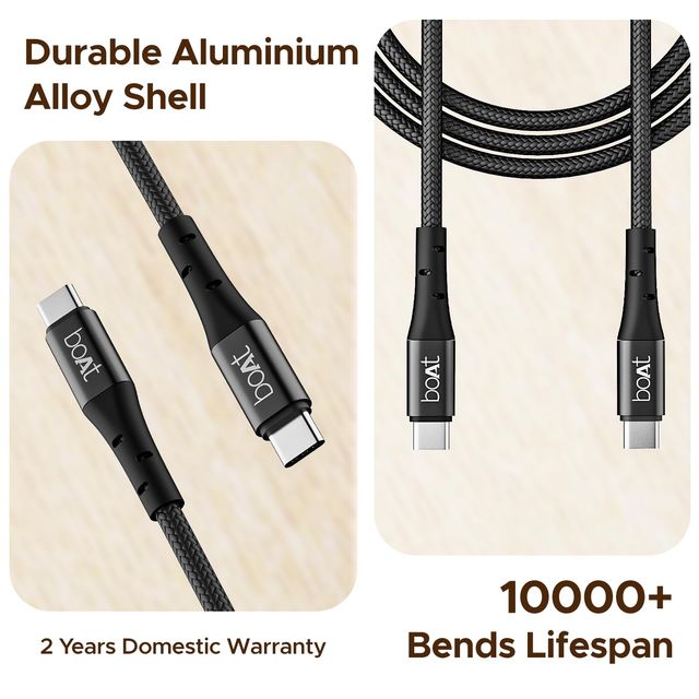 boAt Type-C Cable w/ 60W/3A PD Fast Charging & 480 Mbps Data Transmission - Type-C C300 (Black)