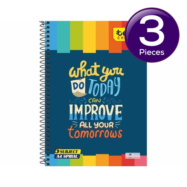 Spiral Notebook 5 Subject Single Line-220 Pages (Assorted Print) 1 pc Combo