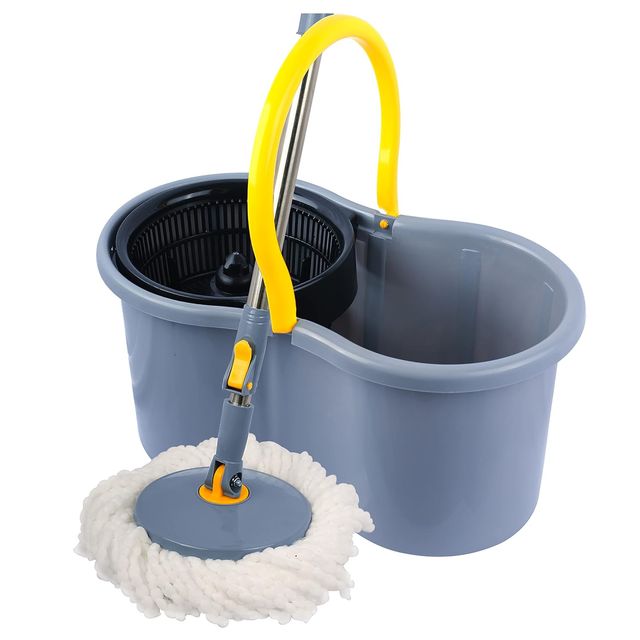 Esquire Elegant 360 Spin Bucket Mop Set With Easy Wheels and Additional Refill - Grey Color