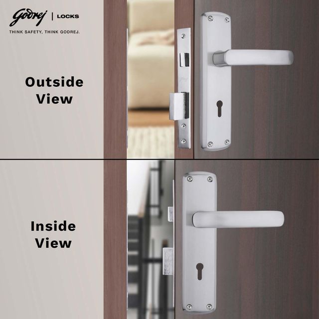 Godrej ELC 05-6 Mortise Door Lock Handle Set | 2 Keys | Satin Steel Finish | Set of 1