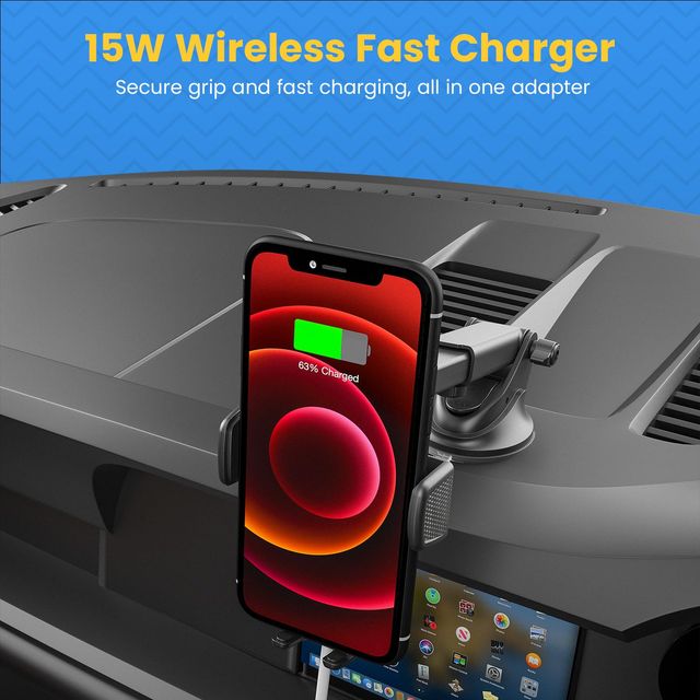 Portronics Charge Clamp 3 15W Mobile Holder With Wireless Charging