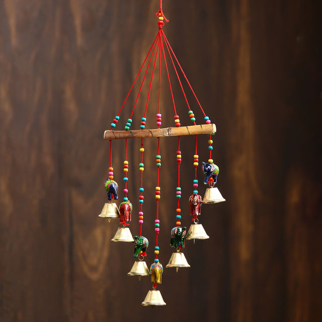 eCraftIndia Handcrafted Decorative Elephant Wall/Door/Window Hanging Bells
