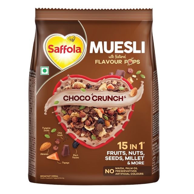 Saffola Muesli Choco Crunch With Flavour Pops 15 In 1 Fruit And Nuts