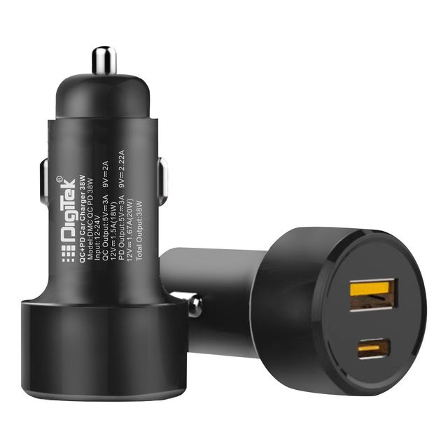 Digitek (Dmc Qc Pd 38W) Fast Car Charger With Dual 38 Watts Total (18W Qc + 20W Type C Pd) (Black)