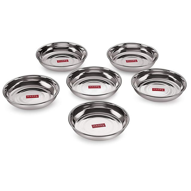 Hazel Steel Plate Set, 12 Cm | Multipurpose Stainless Plates, Set Of 6 For Kitchen