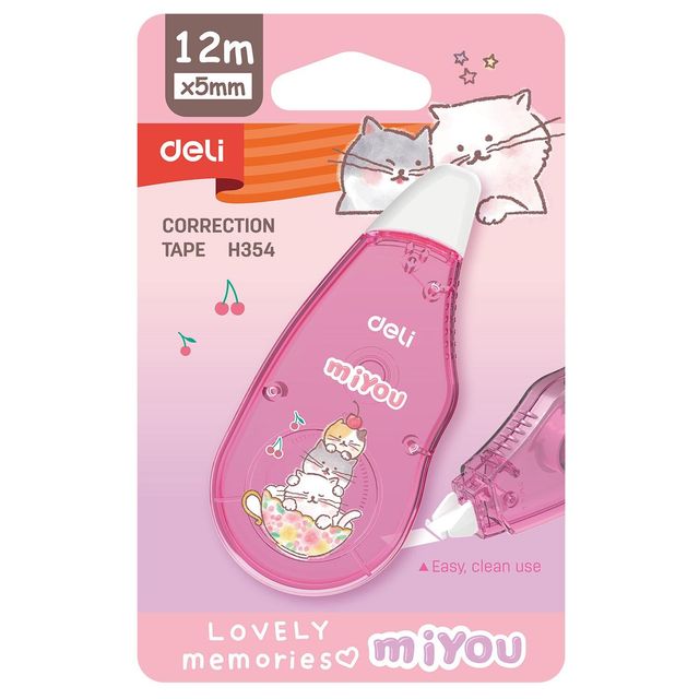 Deli Wh354 Correction Tape - Polyvinyl Chloride Pink, Blue Tape | 12 m x 5 mm Blister