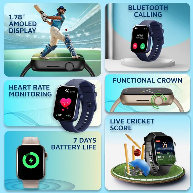 Cult.Sport Burn Plus 1.78" AMOLED Display, Live Cricket Score, BT Calling Smartwatch, AOD (Blue)
