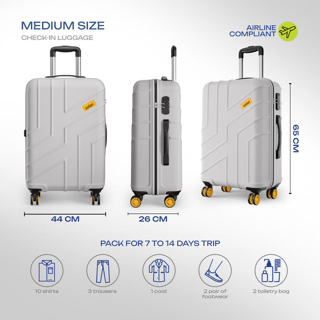 Buy Safari Stratos Medium Trolley Bag | 360 Degree 8 Wheels Hard