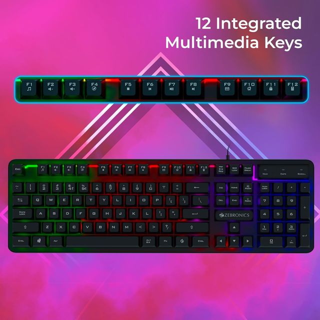 Zeb Transformer K1 Gaming Keyboard, 104 Keys, 1.7M Cable, Multi Color Led Modes, Multimedia Keys