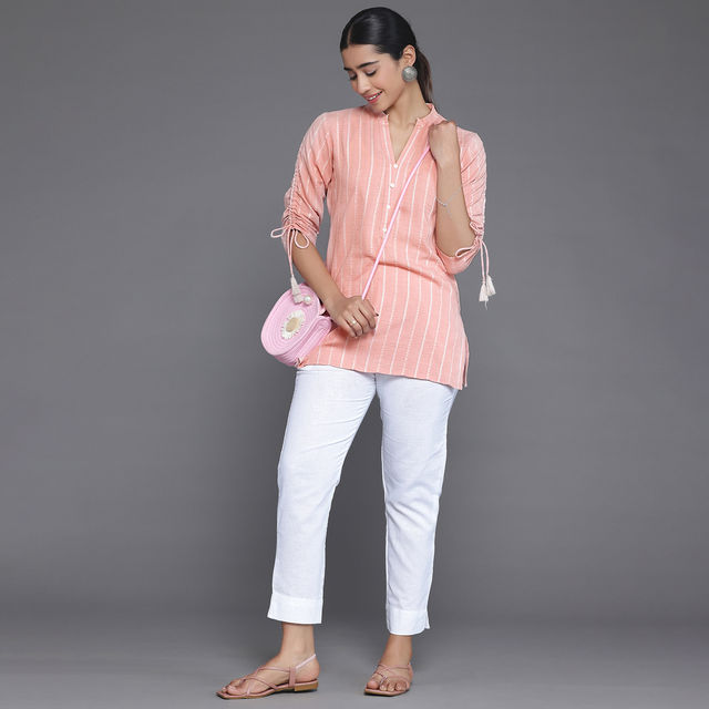 Libas Women's Cotton Blend Self Design Kurti | 26903 | Peach - M