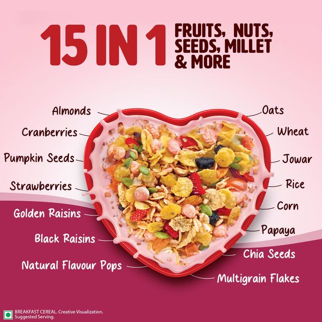 Saffola Muesli Berry Crunch With Flavour Pops 15 In 1 Fruit And Nuts