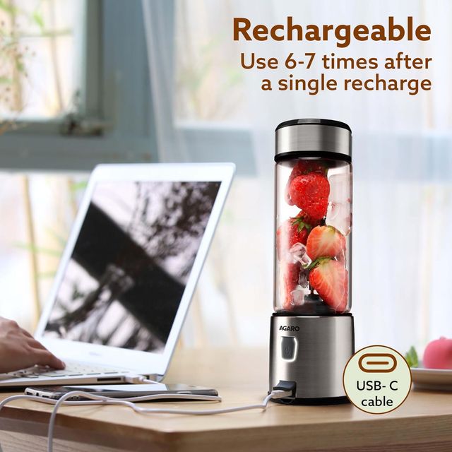 Agaro Galaxy Portable Blender Juicer & Mixer For Juices, Smoothies & Shakes | 126W | 450 ml - Black