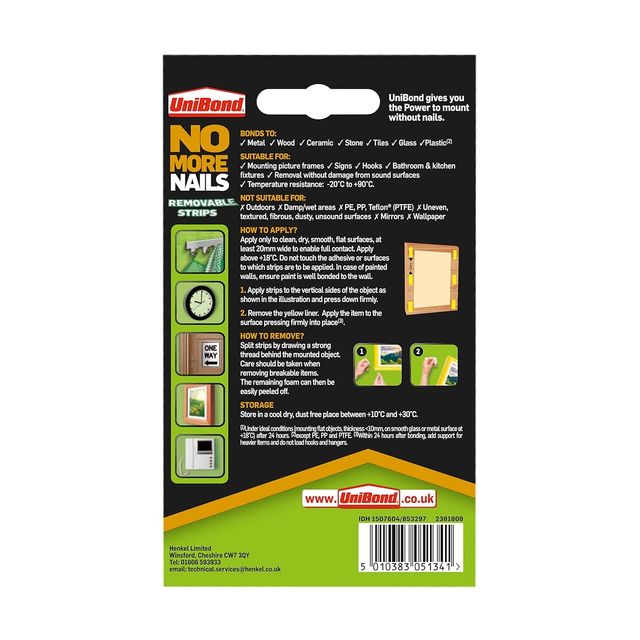 Unibond No More Nails Tape | Removable | Double Sided | Ideal For Frames | 10 Strips