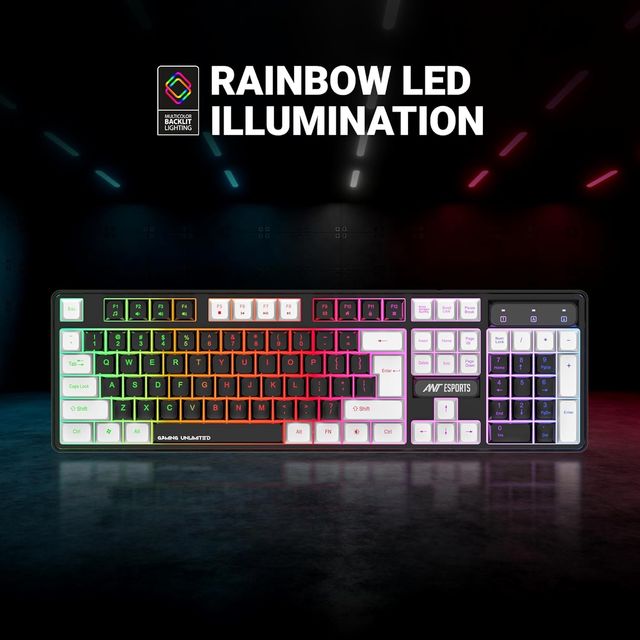 Ant Esports MK1450 Pro Backlit Membrane Wired Gaming Keyboard with Mixed Colour Lighting - Black