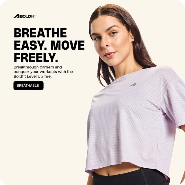 Boldfit Women's Cropped T-shirt Relax Fit Training Workout Quick Dry | Lilac - S