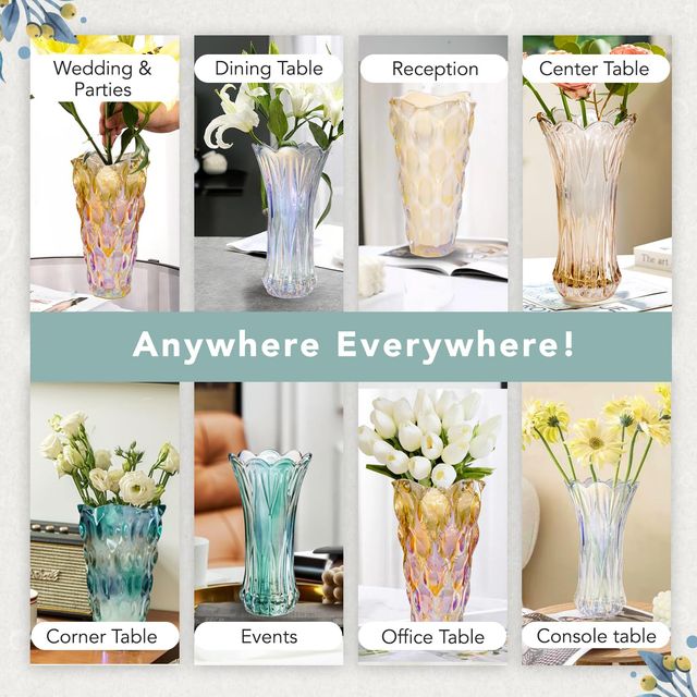 Ekhasa Crystal Glass Vase Flower Pot For Home Decoration | Center Table Decorative Items