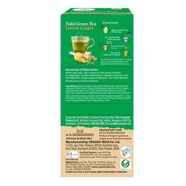 Organic India Tulsi, Lemon and Ginger Organic Green Tea