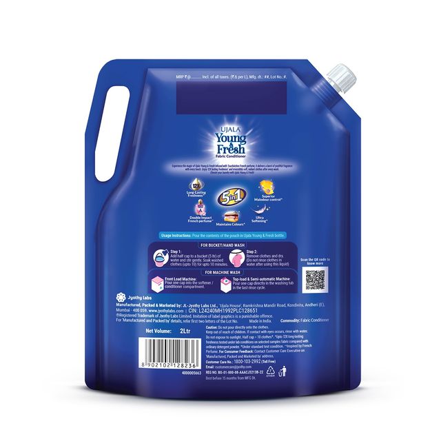Ujala Young & Fresh Bliss Fabric Conditioner Pouch with Long-Lasting French Perfume Fragrance
