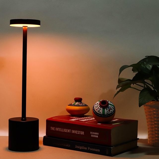 Lexton Creative Desk Lamps Rechargeable Portable Restaurant Led Table Lamp Cordless Pack-1 Black