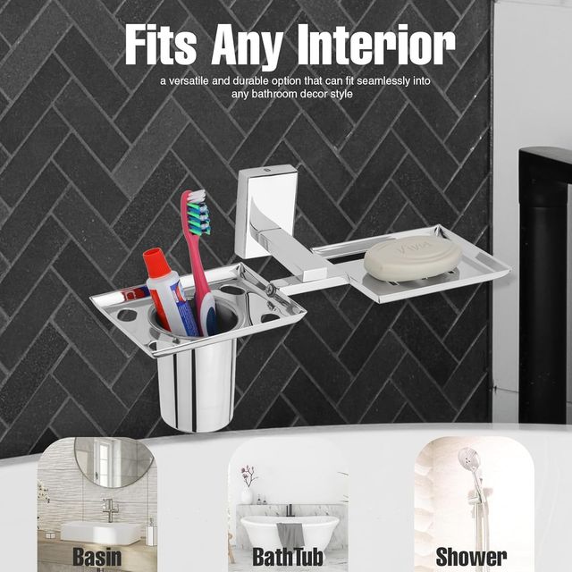 GLOXY Soap Holder with Glass for Bathroom Wall Mounted Soap Tray Bathroom Accessories SS304