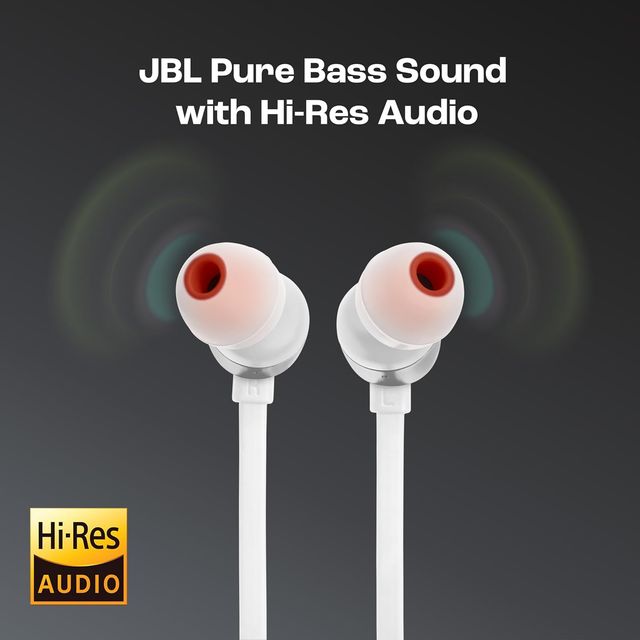 JBL Tune 310 Wired In-Ear Type C Headphones, Hi-Res Audio With Digital-To-Analog Converter (White)