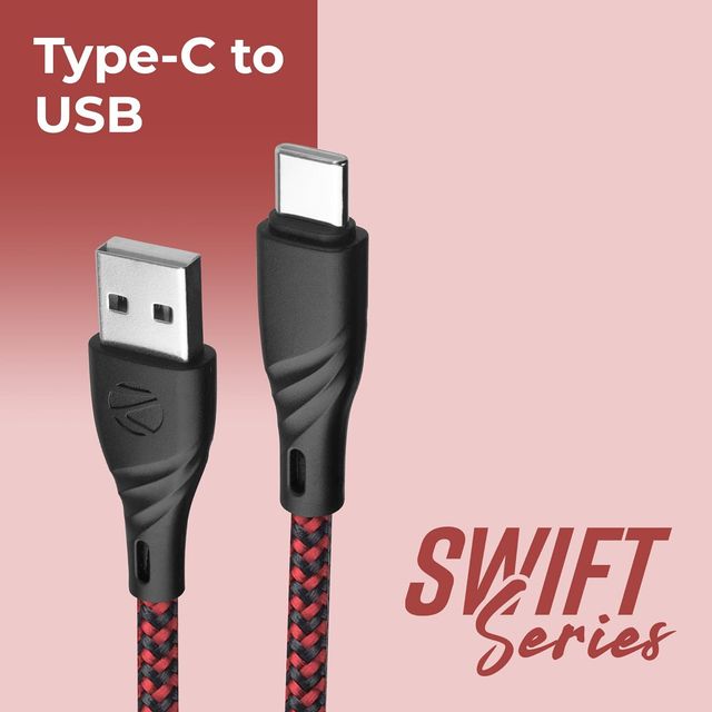 Zebronics UT300 Usb To Type C Charging Cable, 27W Max, 3A, Rapid Charge, 1.5M Cable (Red + Black)