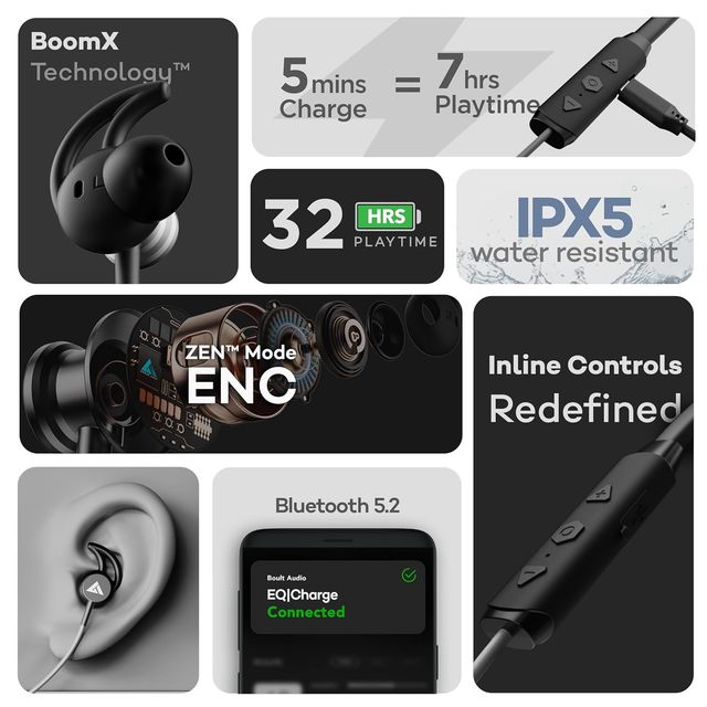 Boult Probass Eqcharge With Zen Mode Enc,Ultra-Fast Charging Bluetooth Headset(Blue, In The Ear)