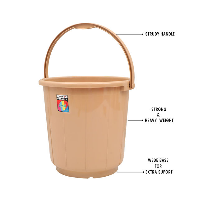 Jalore Opaque Plastic Bucket With Plastic Handle | Beige |20 L